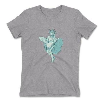 Statue Of Liberty Marilyn Monroe Womens T-Shirt in Heather Grey color